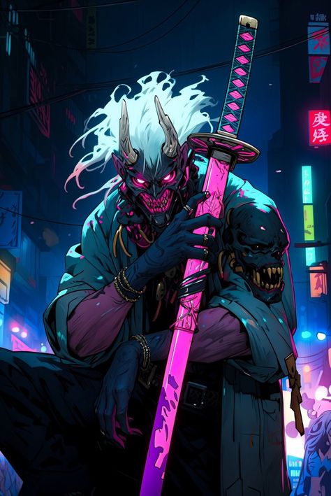 Cyberpunk Oni, Cyberpunk Ninja, Cyberpunk Samurai, Persona Anime, Samurai Wallpaper, Arte Peculiar, Samurai Artwork, Urban Ninja, 다크 판타지