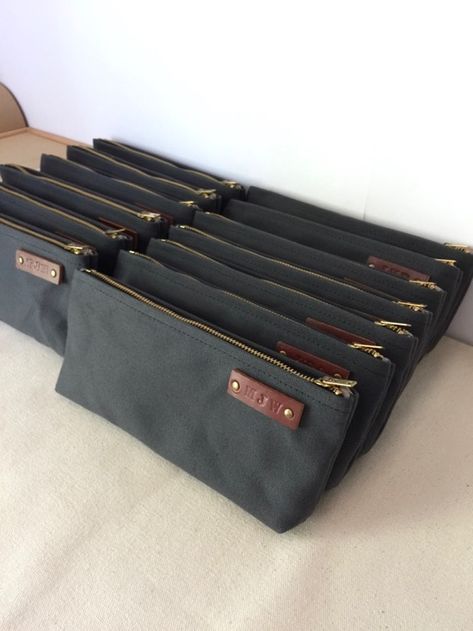 Custom Wedding Gifts: Personalized Groomsmen Stock Pouches - Modern Coup Men Clutch Bag, Wooden Calendar, Tote Bags Sewing, Custom Wedding Gifts, Gifts Personalized, Zippered Tote, Waxed Canvas, Leather Phone Case, Leather Diy