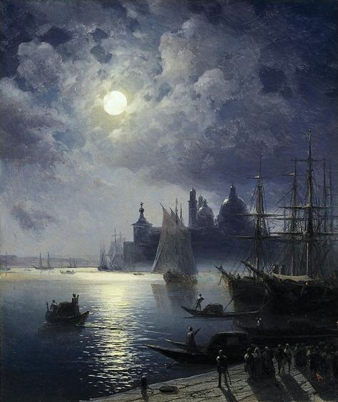 Venice At Night, Moonlight Painting, Russian Art, Ottoman Empire, Henri Matisse, Fantasy Landscape, Claude Monet, Full Moon, Classic Art