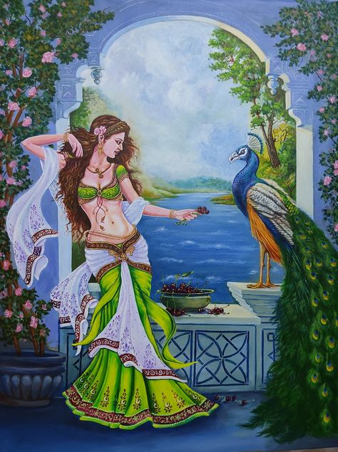 Indian Acrylic Painting, Indian God Painting, Peacock Painting Acrylic, Ancient Indian Paintings, Mughal Art Paintings, Watercolor Paintings Nature, Color Drawing Art, Indian Art Gallery, Peacock Painting