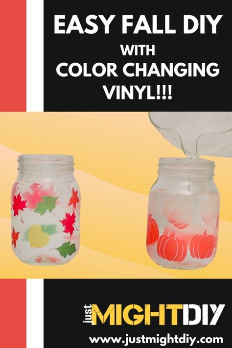 Easy Fall DIY: Color Changing Vinyl on Glass – Just Might DIY Color Changing Vinyl, Vinyl On Glass, Clear Ruler, Mason Jar Glasses, Fall Mason Jars, Easy Fall, Clipart Design, Fall Diy, Rubbing Alcohol