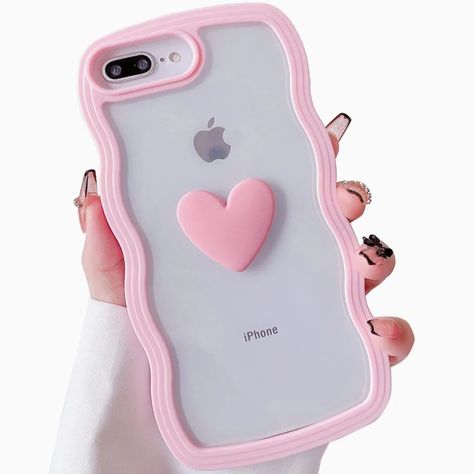 ORDER NOW!! DM ME FOR DETAILS!! Qokey for iPhone 8 Plus Case,iPhone 7 Plus Case,Cute Clear 3D Love Heart Wavy Frame Full Protection for iPhone 7 Plus & 8 Plus 5.5" Soft TPU Shockproof Transparent Phone Cover for Women Girl,Pink