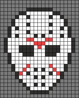 Jason Voorhees Cross Stitch, Jason Cross Stitch, Horror Kandi Patterns, Perler Bead Skull Patterns, Jason Crochet Pattern, Horror Characters Pixel Art, Horror Tapestry Crochet, Crochet Grid Patterns Horror, Mcr Tapestry