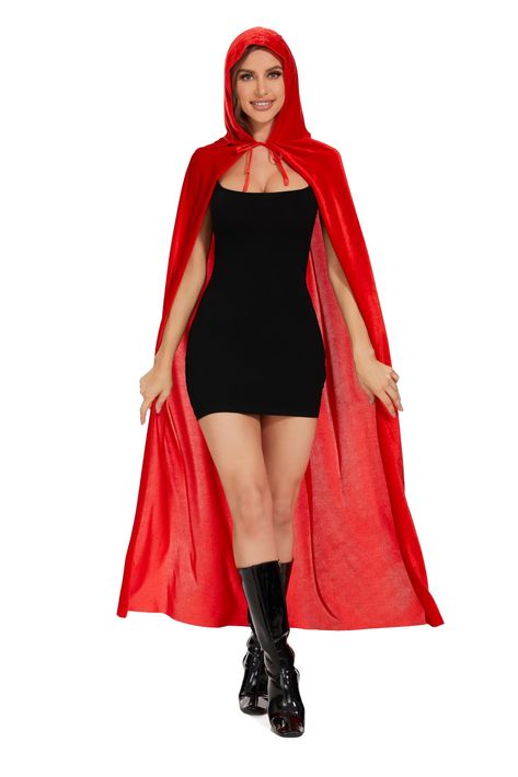 PRICES MAY VARY. 100% Polyester Machine Wash PREMIUM FABRIC: Raven cape Crafted from top-notch velvet, ensuring a soft touch and a luxurious feel that drapes beautifully with every movement. VERSATILE COLORS: Raven costume Available in classic shades such as Midnight Black, Royal Blue, and Crimson Red Cape, perfectly complementing any attire and occasion. SIZING VARIETY: Raven cosplay Offered in multiple sizes to cater to all: Small (M=130cm) fits 4'9"-5'3", Medium (L=150cm) accommodates 5'4"-6' Red Cape Costume, Red Hood Costume, Red Riding Hood Cape, Cosplay Cape, Raven Costume, Cloak With Hood, Velvet Cloak, Hood Cape, Purple Cape