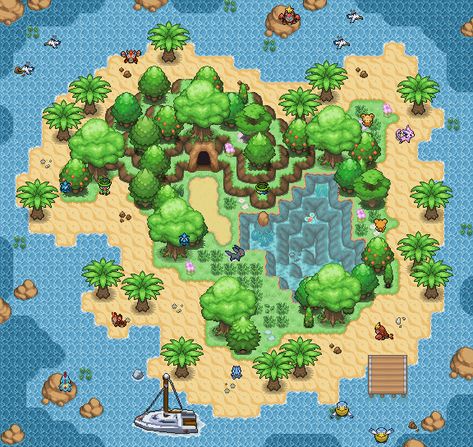 Isla Barato - Random little map by Phyromatical on DeviantArt Pixel Island, Pixel Art Map, Isometric Island, Pixel Map, Top Down Game, Game Map, Pokemon Rpg, Gameboy Color, Pixel Art Tutorial