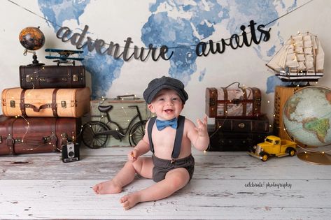 Travel Theme Photoshoot, First Birthday Boy Photoshoot, Navy Couple, First Birthday Theme Boy, Cake Smash Inspiration, Cake Smash Theme, Sam Son, Toddler Photoshoot, Travel Photoshoot