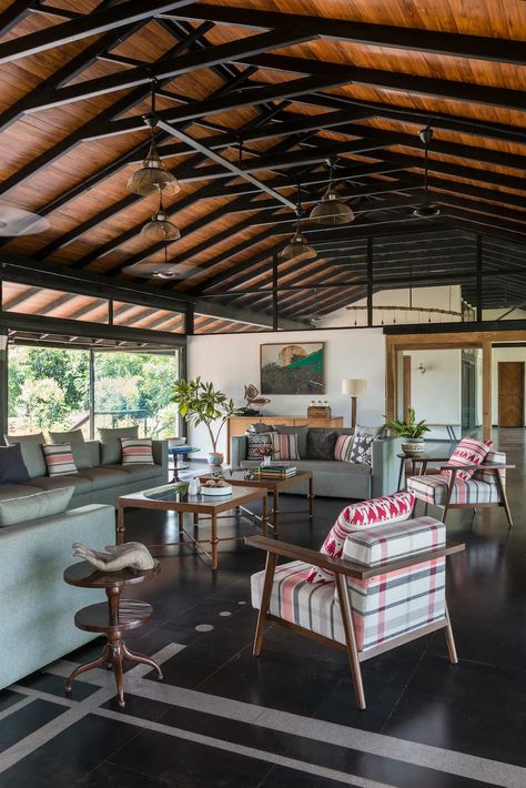 How a “typical guy from Mumbai” built this dream home in Karjat | Condé Nast Traveller India Farmhouse Outside, Bungalow Homes, Kerala House Design, Kerala Houses, Mango Tree, Open Living Room, Tropical House, Bungalow House Design, Village House Design