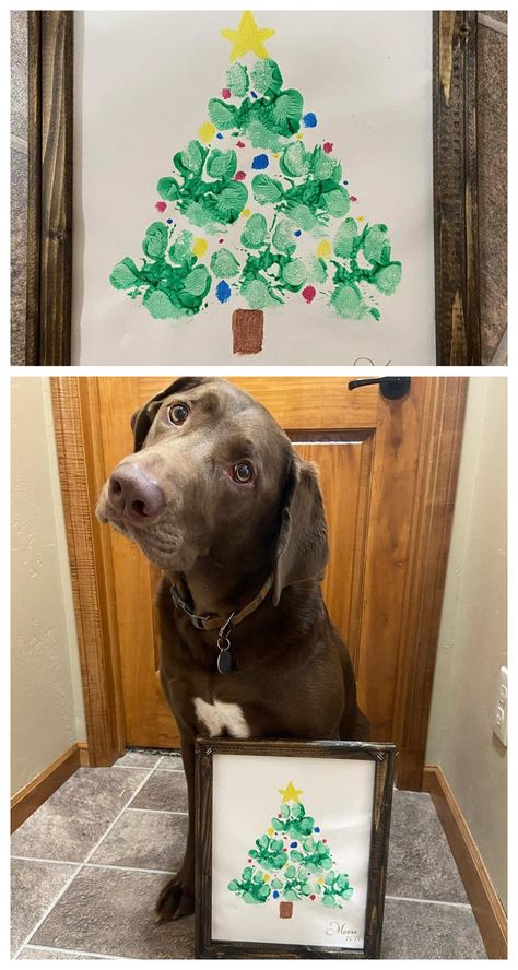 Dog Paw Christmas Tree, Paw Print Tree Painting, Christmas Tree Paw Prints, Christmas Dog Art Diy, Puppy Paw Print Art Diy, Dog Paw Print Craft Holidays, Diy Dog Print Art, Doggy Daycare Christmas Gifts, Christmas Dog Paw Print