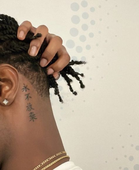 Men Neck Tattoo Small, Tats On Dark Skin, Simple Neck Tattoo Men, Black People Tattoos Men, Cross Neck Tattoo Men, Dark Skin Tattoo Men, Arabic Tattoo Men, Neck Tattoo For Guys Black Men, Behind The Ear Tattoo Ideas For Men