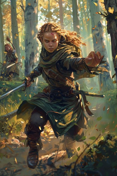 Equipped with lightning-fast reflexes and an uncanny ability to dodge attacks, the Halfling Monk is like a gust of wind dancing through a field of danger. Their dexterity is unmatched, evoking envy from the most graceful of elves and awe from the mightiest of warriors. Female Druid Art, Wood Elf Dnd, Monk 5e, Wood Elf Ranger, Warlock 5e, Female Druid, Ranger Dnd, Wood Elves, Elf Ranger