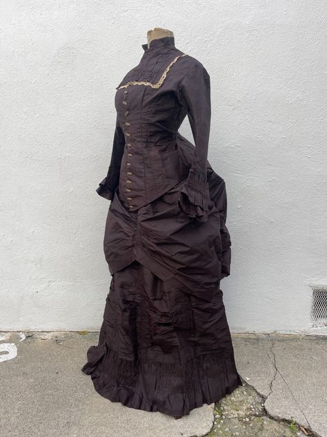 Antique Victorian 1870s Brown Silk Lobster Tail Walking Suit Set | #4601137859 Lobster Tail, Lobster Tails, Brown Silk, Ladies Dress, Suit Set, Antique Victorian, Gowns Dresses, Skirt Set, Bodice