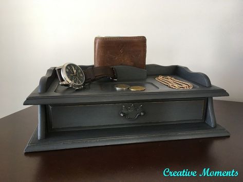 Do you have an old wooden mens valet that needs new life? Join me as I give this one a fresh start, more in depth detail on the blog link posted below too step… Mens Wedding Rings Platinum, Mens Diamond Stud Earrings, Milk Paint Furniture, Mens Valet, Refinish Furniture, Jewelry Box Makeover, Jewelry Box Design, Painted Desk, Chair Makeover