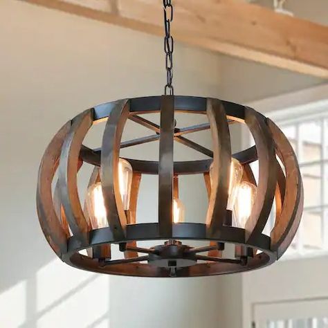 Search for Rustic Ceiling Lights Regular Bulbs | Discover our Best Deals at Bed Bath & Beyond Wood And Metal Chandelier, Rustic Ceiling Lights, Dining Room Ceiling Lights, Hanging Lights Kitchen, Chandelier Farmhouse, Farmhouse Kitchen Lighting, Round Pendant Light, Drum Pendant Lighting, Rustic Ceiling