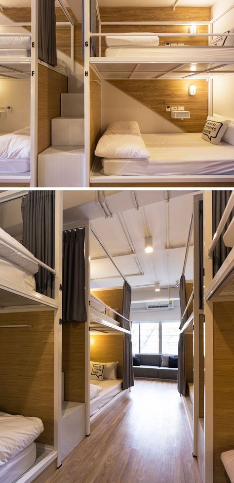 Hostel Room Design, Dormitory Room, Hostels Design, Hostel Room, Dorm Design, Small Lounge, Capsule Hotel, Bunk Rooms, Youth Hostel