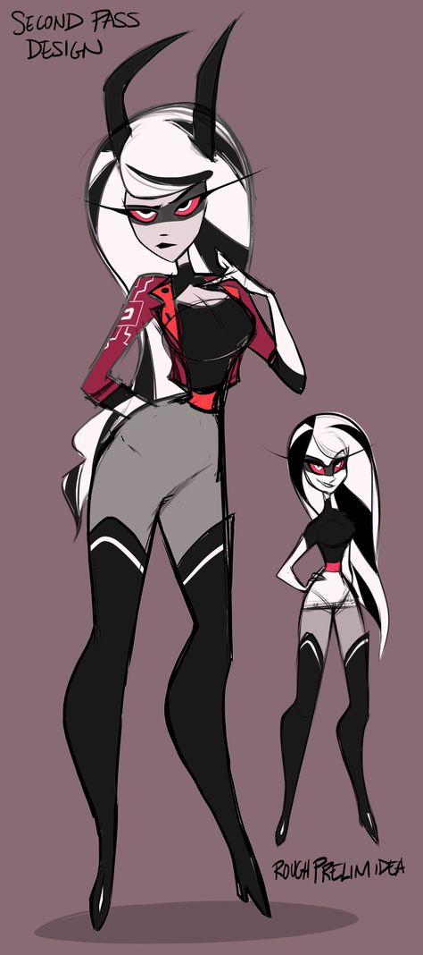 Hazbin Hotel Carmilla Fanart, Husk Redesign Hazbin Hotel, Arackniss Fanart, Hazbin Hotel Overlord Oc, Hazbin Hotel Carmilla Carmine, Character Shape Design, Lute Hazbin Hotel Fanart, Hazbin Hotel Oc Ideas, Hazbin Hotel Ocs