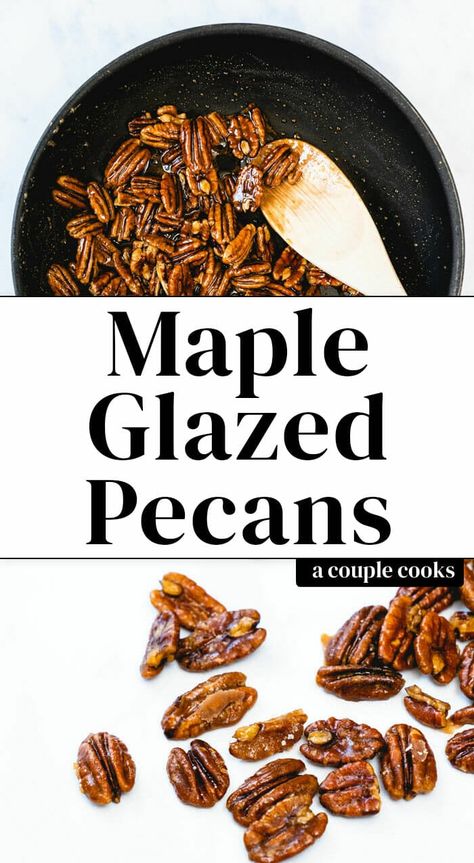 Glazed pecans add the perfect crunch to salads, or snack on them by the handful! These sweet and salty nuts are covered in a coating of maple syrup. #maple #glazed #pecans #glazedpecans #pecanrecipe #pecans Glazed Nuts, Glazed Walnuts, Salad Dressing Recipes Healthy, A Couple Cooks, Glazed Pecans, Vegetarian Cookbook, Couple Cooking, Nut Recipes, Best Gluten Free Recipes