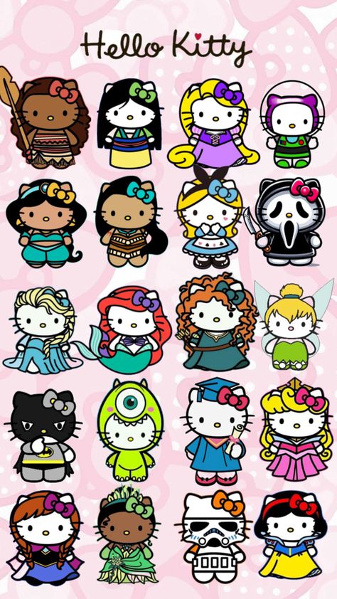 Cartoon Paper Craft, Hello Kitty Sanrio Characters, Cute Posters For School Projects, Hello Kitty Loteria, Hello Kitty As Characters, Hello Kitty Art Wallpapers, Egyptian Hello Kitty, Sanrio Graphic Design, Harry Potter Hello Kitty