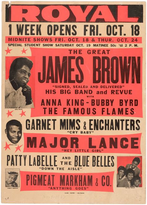 Hake's - JAMES BROWN 1963 BOXING STYLE CONCERT POSTER. Vintage Concert Posters, Music Concert Posters, Billie Holiday, Boogie Woogie, Music Images, Concert Poster, James Brown, Rock Concert, Rock Posters