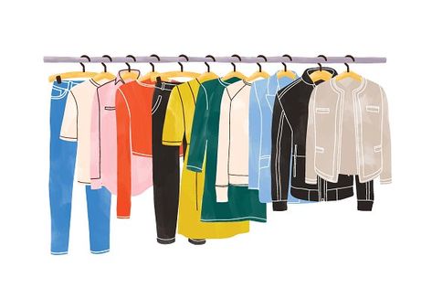 Clothes on hangers by Good Studio on @creativemarket Hanging Illustration, 200 Tl, Logo Online Shop, Clothes Illustration, Clothes Hanging, Hand Drawn Vector Illustrations, Clothes Rail, Boutique Logo, Garment Racks