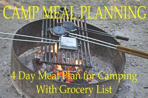 4 DAY CAMPING MEAL PLAN with grocery list Camping Meal Plan, Camp Foods, Camp Hacks, Camping Meal Planning, Camping Meal, Day Camping, Camping Menu, Camping List, Camping Grill