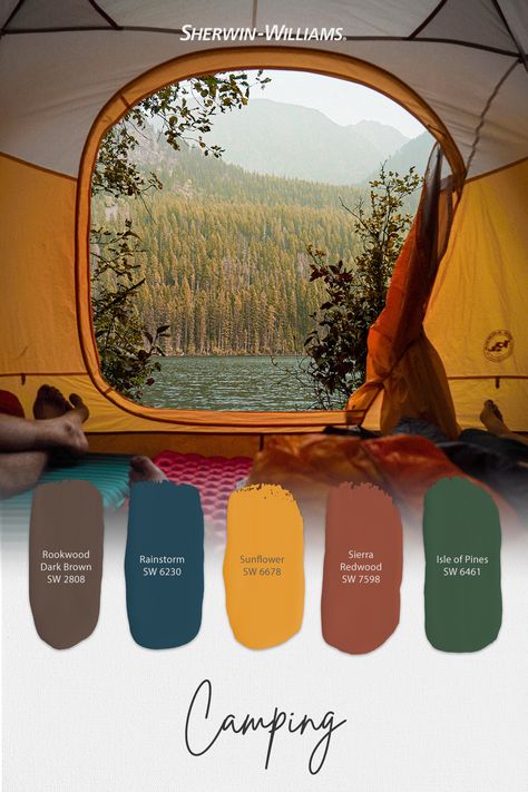 Balcony Color Palette, Bright House Color Palette, Camping Color Pallete, Vintage Camping Color Palette, Desert Mountain Color Palette, Camping Colour Palette, Eclectic Interior Color Palette, Vintage Summer Camp Color Palette, Lumberjack Color Palette