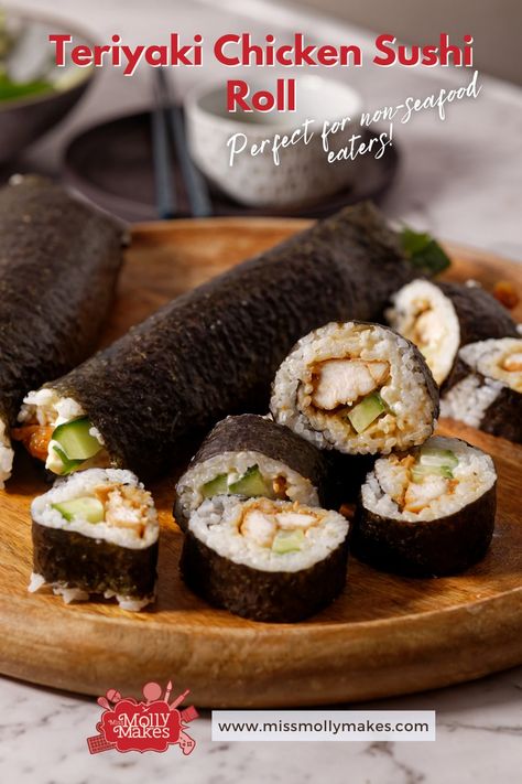 Teriyaki Chicken Sushi Roll Chicken Teriyaki Sushi Rolls, Chicken Teriyaki Onigiri, Sushi Chicken Teriyaki, Sushi With Chicken, Chicken Sushi Rolls, Chicken Teriyaki Sushi, Teriyaki Sushi, Chicken Sushi, Sushi Fillings