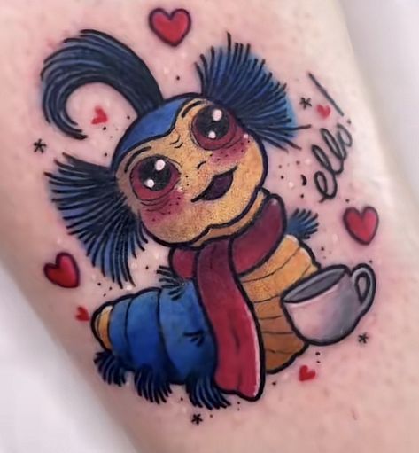 Animal Crossing Traditional Tattoo, Miss Piggy Tattoo Ideas, Richard Scary Tattoo, Reading Rainbow Tattoo, 90s Childhood Tattoo Ideas, Nostalgic Tattoos 2000s, James And The Giant Peach Tattoo, Labyrinth Worm Tattoo, Batty Ferngully Tattoo