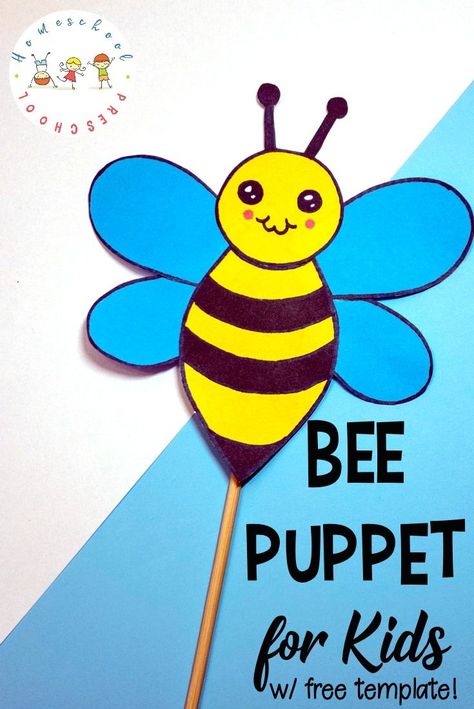 This printable bee craft for preschoolers is so cute! It is super simple to make, and it’s sure to inspire hours of imaginative play.  #beecraftsforkids #beepuppet #preschoolcrafts #homeschoolprek Bee Puppet, Caterpillar Preschool, Bees For Kids, Bee Template, Bee Craft, Bee Crafts For Kids, Puppet Craft, Bee Activities, Craft For Preschoolers