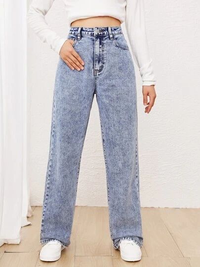 Light Ripped Jeans, Teen Pants, Teen Jeans, School Jeans, High Waist Straight Leg Jeans, Old Outfits, Mom Jeans Outfit, Fashion Top Outfits, Cheap Jeans