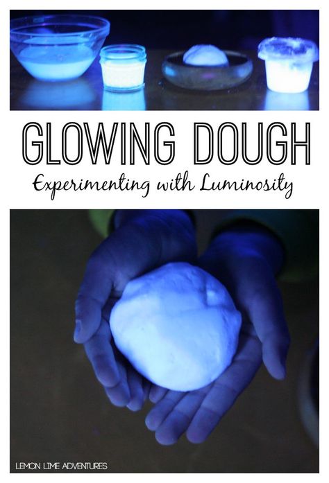 Glowing Dough Experiment! WOW! What a cool science experiment to try with my kids! Great for Halloween! Cool Science, Cool Science Experiments, Preschool Science, Science Experiment, Homeschool Science, Science Fair, Dough Recipe, Teaching Science, Sensory Activities