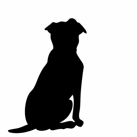 Rear view black silhouette of large dog sitting and looking up on white background clipart Pet Silhouette Art, Dog Shadow Drawing, Sitting Dog Silhouette, Pitbull Silhouette Tattoo, Dog Shadow Tattoo, Dog Sitting Back View, Dog Looking Up, Dog Siluette, Dog Silloettes