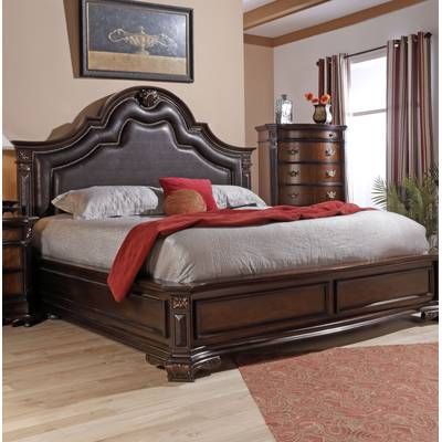 Victorian Bedroom Furniture, Faux Leather Headboard, Platform Bed Designs, Wooden Bedroom Furniture, Wood Bed Design, Cherry Brown, Wooden Bed Design, Leather Headboard, Carved Furniture