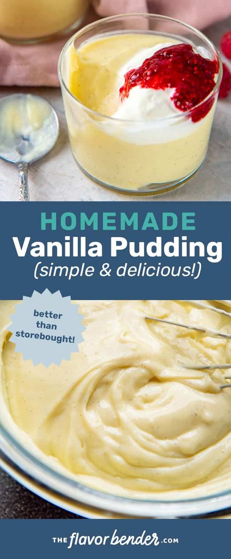 This homemade vanilla pudding is easy, creamy, and perfectly sweet! Only a handful of ingredients and so much better than store-bought. #TheFlavorBender #EasyRecipes #ClassicRecipes #VanillaPudding Pudding Recipes Homemade, Vanilla Pudding Recipes, Homemade Vanilla Pudding, Ic Recipes, Easy Puddings, Homemade Pudding, Cream Butter, Pudding Desserts, Homemade Vanilla