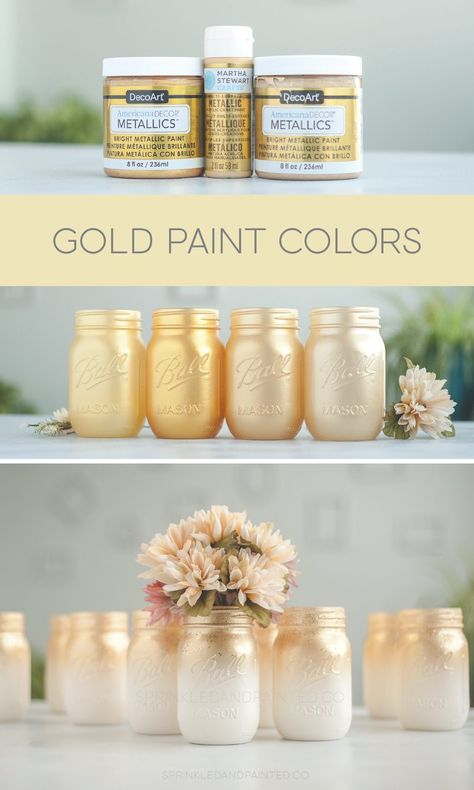 Gold Paint Colors Best Gold Spray Paint, Gold Paint Colors, Spray Paint Colors, Painted Post, Mason Jar Projects, Jar Art, Gold Spray Paint, Diy Jar Crafts, Gold Spray