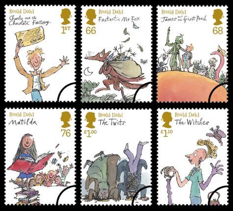 Ordered these stamps for my self proclaimed nerd ;-D Rohl Dahl, Royal Mail Stamps, The Twits, Commemorative Stamps, Fantastic Mr Fox, Roald Dahl, Art Style Inspiration, Children's Literature, Children's Book Illustration