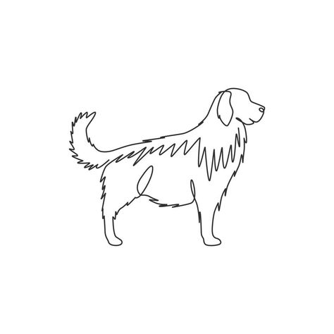 Golden Retriever Outline, Golden Retriever Tattoo, Pet Icon, Golden Retriever Illustration, Golden Retriever Drawing, One Continuous Line Drawing, Golden Retriever Silhouette, Cute Golden Retriever, Dog Mascot