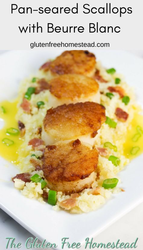 The tastiest pan-seared scallops | Quick Easy recipe | Velvety Butter Beurre Blanc sauce | Healthy Low Carb Seafood Dinner | Appetizer | gluten free recipe | paleo recipe Homestead Blog, Paleo Gluten Free Recipes, Pan Seared Scallops, Dinner For 2, Seared Scallops, Coquille Saint Jacques, Sea Scallops, Scallops Seared, Dinner Appetizers