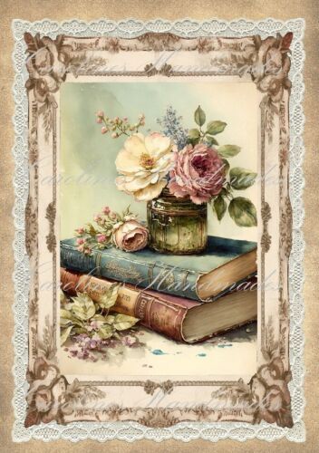 Shabby Chic Vintage Linen Stack Designer Cotton Fabric Quilt Block Multi-size | eBay Books Flowers, Stacked Books, Pretty Printables, Country Gardens, Book Flowers, Beautiful Book Covers, Victorian Steampunk, Shabby Chic Vintage, Designer Art