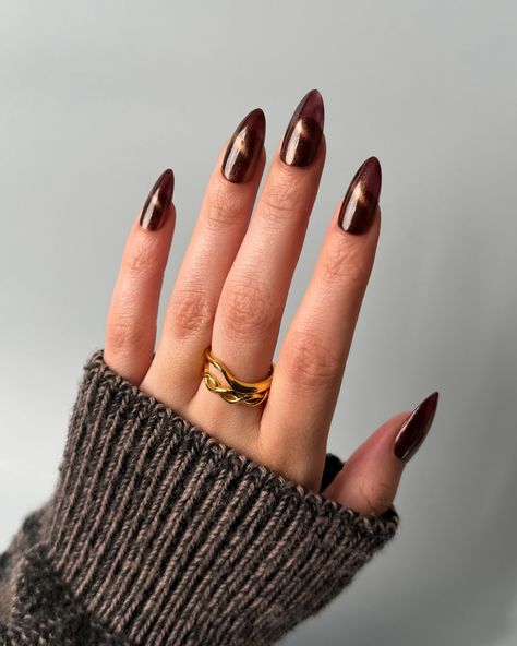 Lights Lacquer, Home for the Harvest 🧺 🐿️ Maple Street, a mahogany brown polish with a fine golden shimmer and magnetic finish • use code COLORNOOK to save on your purchase @lightslacquer • use code THECOLORNOOK to save on your purchase @nominal #lightslacquer #homefortheharvest #fallnails #fallnailcollection #nailpolishswatch #nailswatch #nailinspo #maplenails #brownnails #cateyenails #darknails #magneticnails magnetic cat eye brown maple nails golden shimmer Fall Magnetic Nails, Maple Nails, Light Brown Nail Polish, Brown Cat Eye Nails, Magnetic Nail Polish Designs, Lights Lacquer, Brown Cat Eye, Hot Nail Designs, Brown Nail Polish