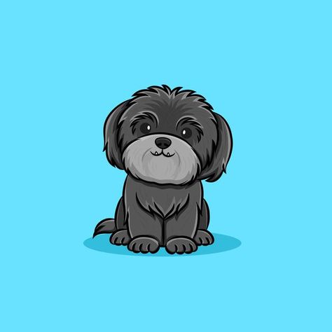 Cute black shih tzu dog puppy sitting ca... | Premium Vector #Freepik #vector #dog-vector #dog-cartoon #dog-illustration #cute-dog-vector Black Fluffy Puppy, Drawing Shih Tzu, Black Dog Drawing, Shih Tzu Illustration, Shih Tzu Cartoon, Crying Cartoon, Paw Cartoon, Dogs Cartoon, Angel Cartoon