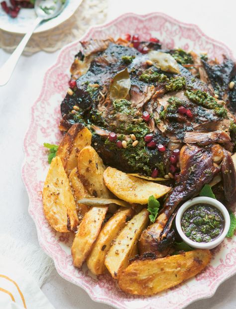 Coriander Sauce, Slow Roasted Lamb Shoulder, Crispy Baked Potatoes, Slow Roast Lamb, Potato Wedges Baked, Vindaloo, Lamb Shoulder, Green Sauce, Mary Berry