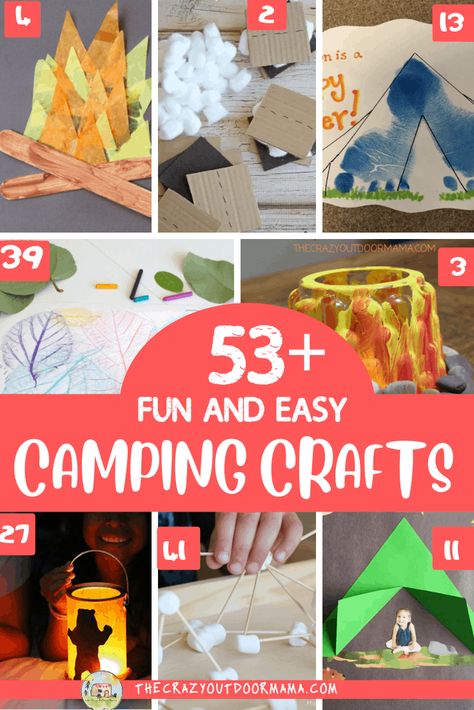 51+ Fun and Easy Camping Crafts Campfire School Theme, Kids Camping Crafts Ideas, Crafts About Camping, Camping Theme Class Party, Daycare Camping Theme Activities, Great Outdoors Theme Preschool, Camp Out Day At School, Camp Theme Crafts For Kids, Easy Camping Crafts For Kids