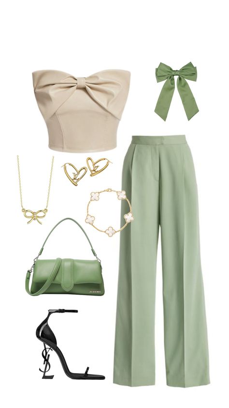 Green Feminine Outfit, Colourful Casual Outfits, Green Semi Formal Outfit, Green Business Casual Outfits, Classy Green Outfits, Green Classy Outfit, Outfit With Green Pants, Green Outfits For Women, Drama Clothes