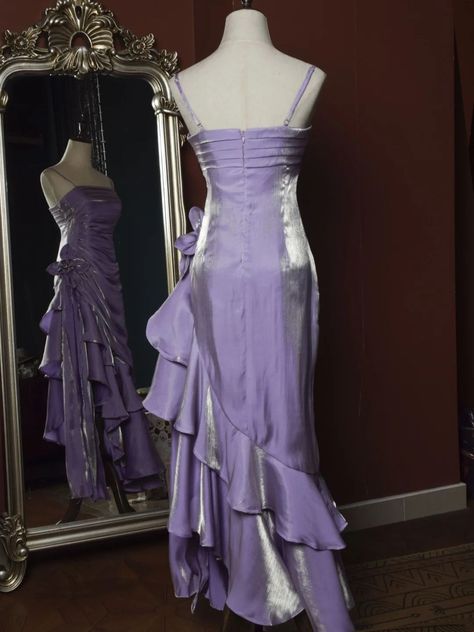 Enchanted Forest Dress Purple, Purple Dress Blonde Hair, Ethereal Prom Dress Vintage, Fancy Dresses Purple, Rapunzel Themed Prom Dress, Purple Vintage Prom Dress, Handmade Prom Dress, Tangled Prom Dress, Fairy Aesthetic Dress