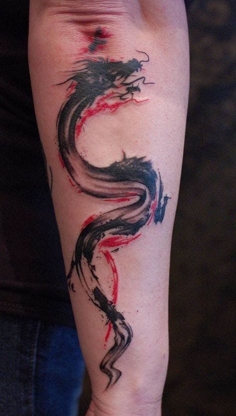 20 Flawless Brush Stroke Style Tattoos | Tattoodo Tatuaje Trash Polka, Tatoo Dog, Orca Tattoo, Tato Naga, Brush Tattoo, Chinese Dragon Tattoos, Hamsa Tattoo, Dragon Tattoo For Women, Dragon Tattoos