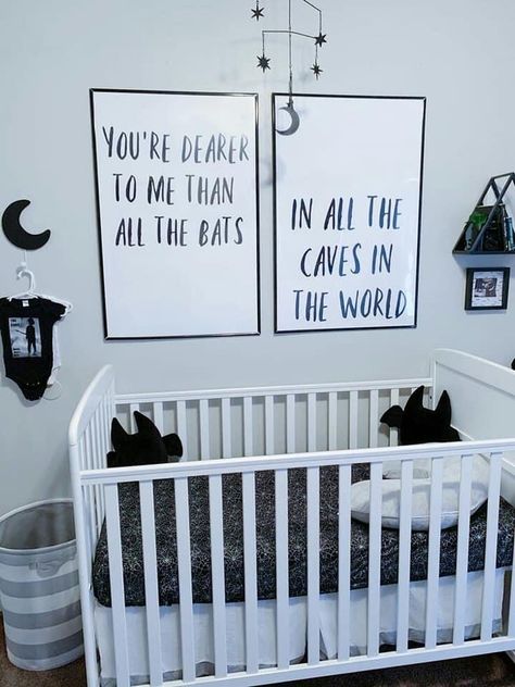 Wednesday Addams Nursery, Grunge Nursery, Emo Nursery, Spooky Baby Nursery, Dark Nursery Ideas, Bat Nursery, Goth Nursery, Gothic Baby Nursery, Gothic Nursery