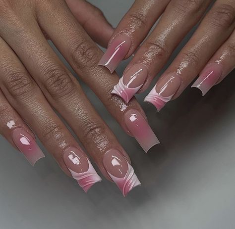 French Tip Aura Nails, Plastic Nails, Square Gel Nails, Pink Tip Nails, Editing Photos, Gel Nails Diy, Girly Acrylic Nails, Dope Nail Designs, Short Square Acrylic Nails