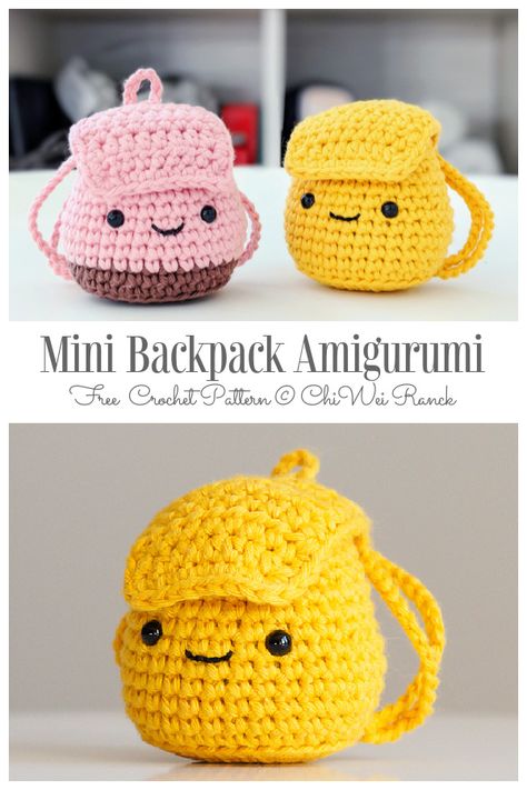 Crochet Mini Backpack Amigurumi Free Pattern - DIY Magazine Amigurumi Backpack, Patterns Aesthetic, Designs Aesthetic, Mochila Crochet, Crochet Toys Free Patterns, Crocheted Bags, Crochet Toys Free, Crochet Backpack, Crochet Keychain Pattern