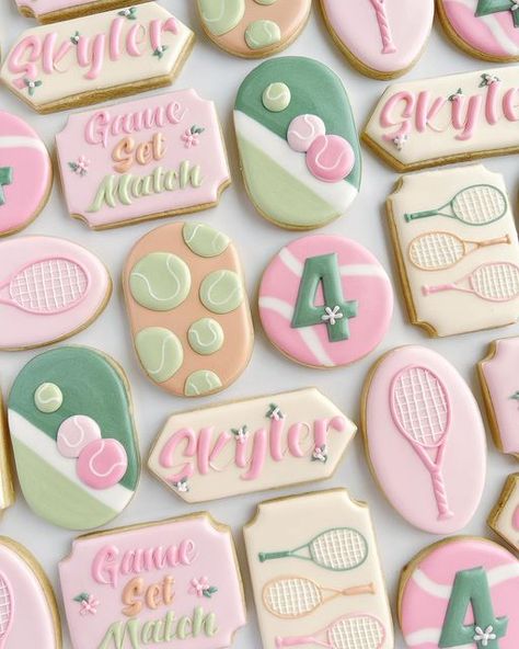 @decadent_dough on IG Tennis Theme Cookies, Pickleball Desserts, Pickleball Theme Party, Tennis Cookies Decorated, Pickle Ball Cookies, Pickleball Cookies Decorated, Tennis Desserts, Pickleball Cookies, Tennis Cookies