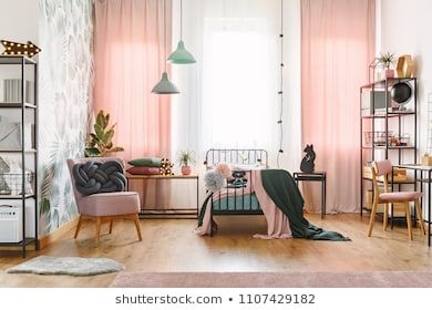 Feminine Industrial Bedroom, Feminine Industrial, Industrial Bedrooms, Urban Industrial Bedroom, Industrial Decor Bedroom, Pink Armchair, Feminine Bedroom, Industrial Bedroom, Knot Pillow